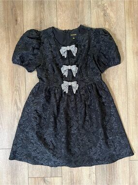 Sugarlips Jenavee Black Rhinestone Bow Mini Dress Size Large